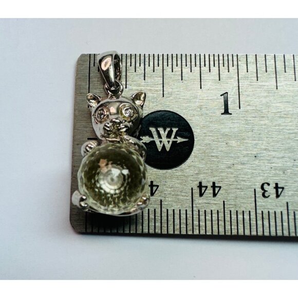 Brand New Sterling Silver Adorable Cat Kitten Pendant Charm Clear Crystal Ball - Picture 8 of 10